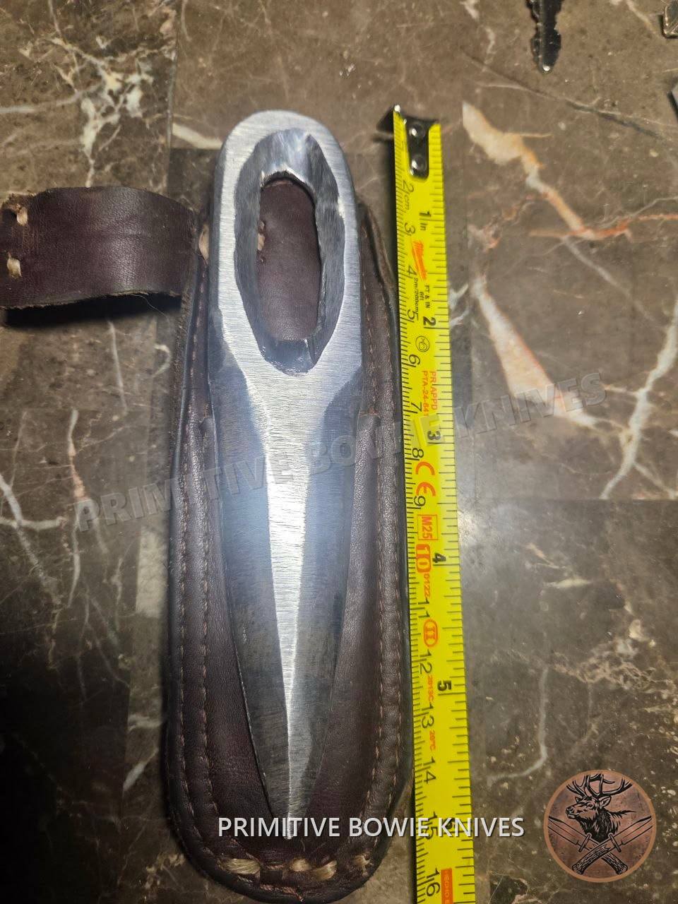 Short blade with leather sheath, a handmade knife with an elk stag handle